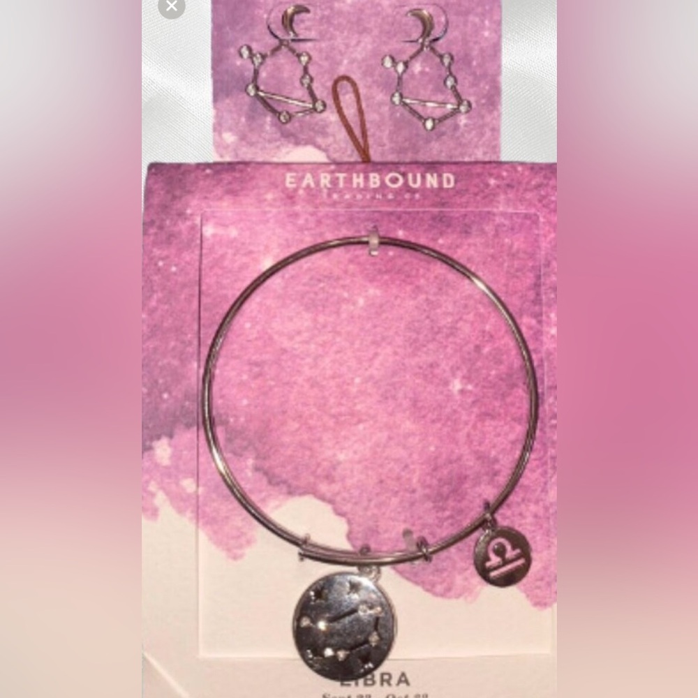 Earthbound Zodiac Libra Earrings and Bracelet Set Rhinestones Astrology